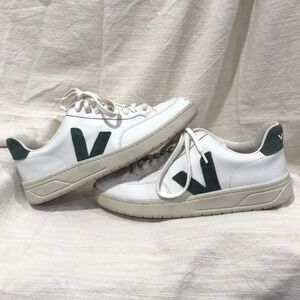 Veja V-12 Leather Sneakers White Dark Green UK 41 Mens 8 Womens 10 Low Top Shoes